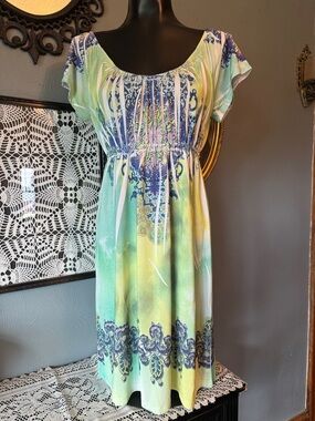Kiara Pastel Green and Blue Printed Dress